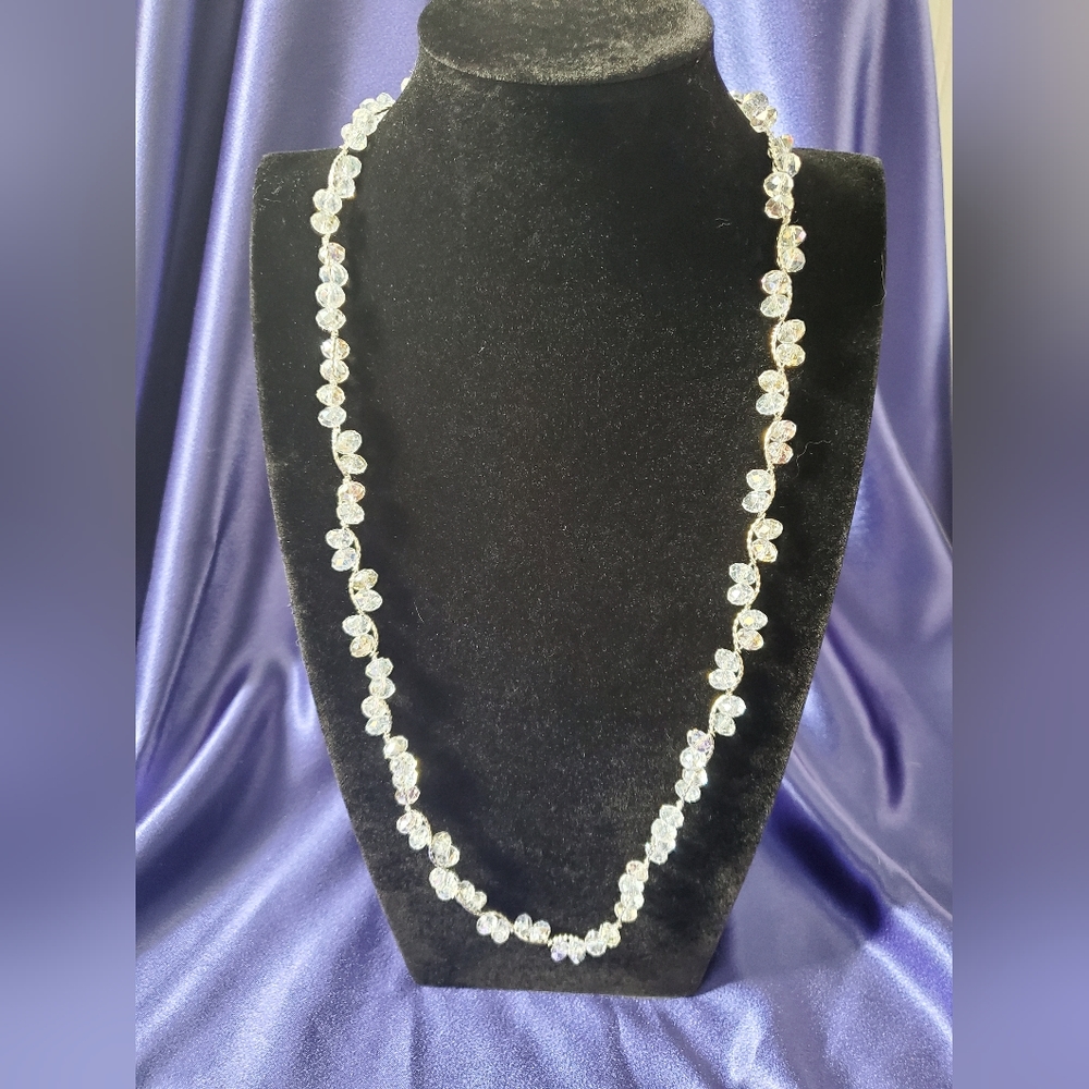 Women's silver and clear bead wired necklace.  See its for measurements.